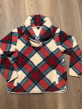 Talbots plaid Sherpa quarter zip